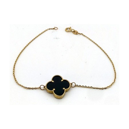 Pulsera trebol negra 1 de oro 18k